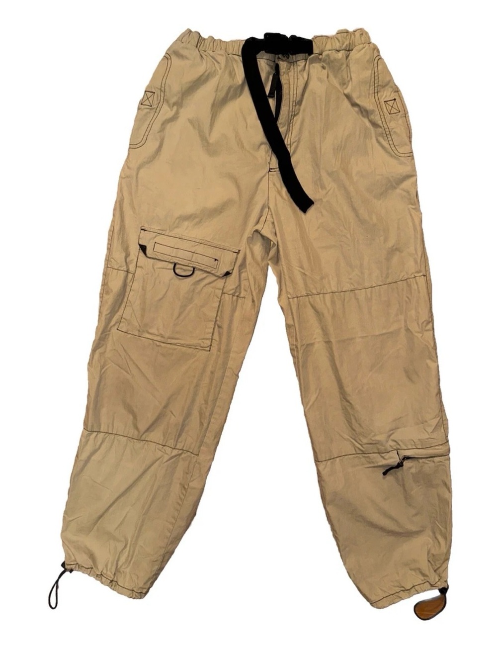 Vintage Y2K American Eagle Cargo Parachute Pants M Tan Utility Drawstring AEO